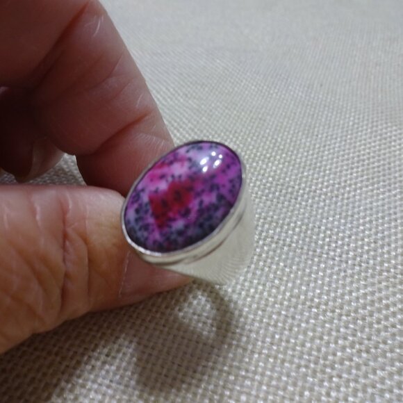 Beautiful PINK DENDRITE OPAL Handmade Sterling 925 Size 9.5 #507C - Picture 2 of 3